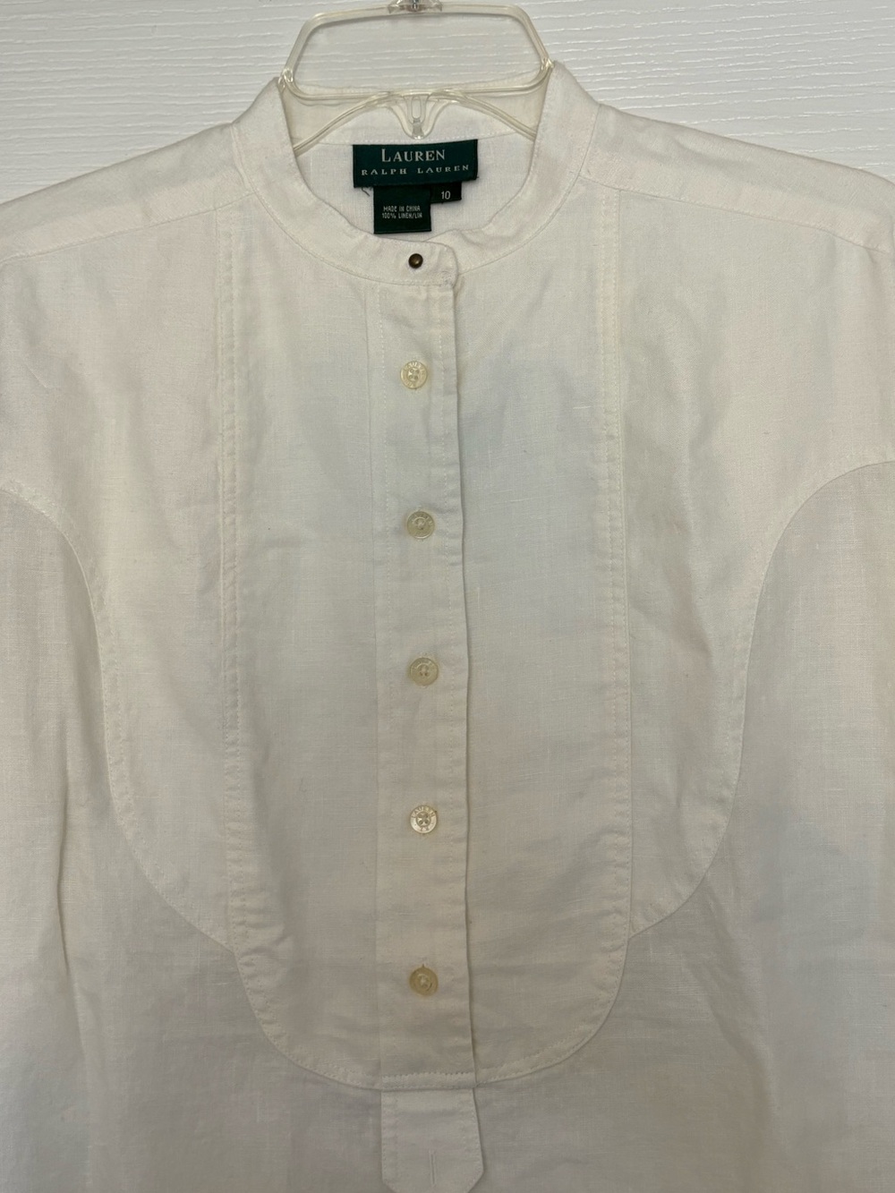 Ralph Lauren Cream Linen Band-Collar Tunic, size 10, NWT